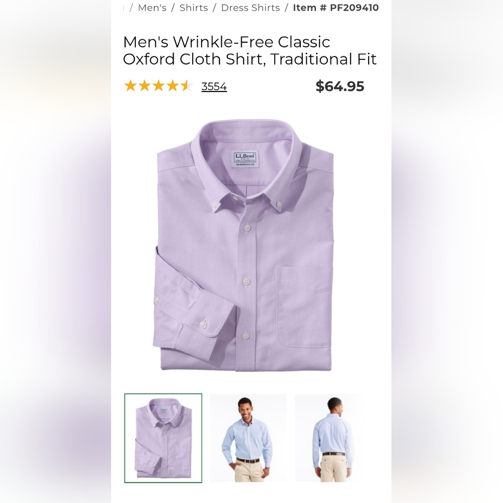 L.L. Bean Men's Lavender Shirt XL